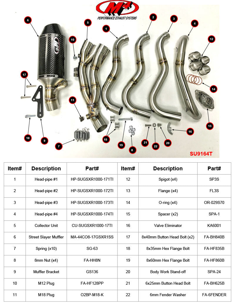 M4 Exhaust Full Titanium System Street Slayer Carbon 2017-2025 2026 GSXR1000 gsxr 1000 SU9164T