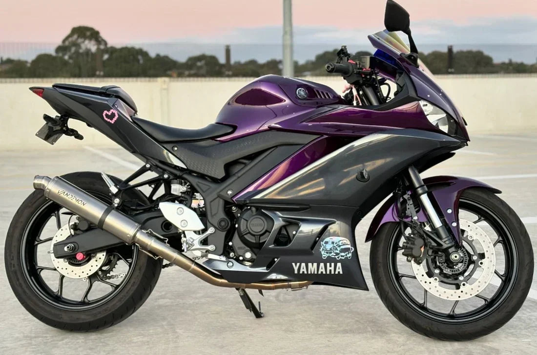 Vandemon  Yamaha YZF-R3 MT-03 YZF-R25 Vandemon Stainless Steel Headers, Titanium Muffler YAMAR300EXHSSBRA VA-83