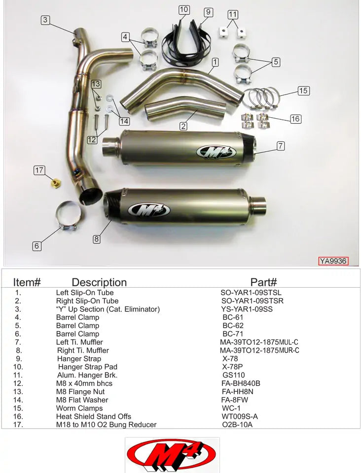 M4 Exhaust Undertail CAT Eliminator Slip-On with Titanium Canisters 2009-2014 R1 YA9936