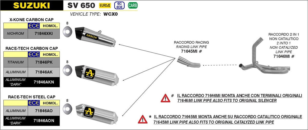 Arrow Suzuki Sv 650 '16/'21 Stainless Steel Link Pipe For Arrow Silencers And Original Collectors 71645mi