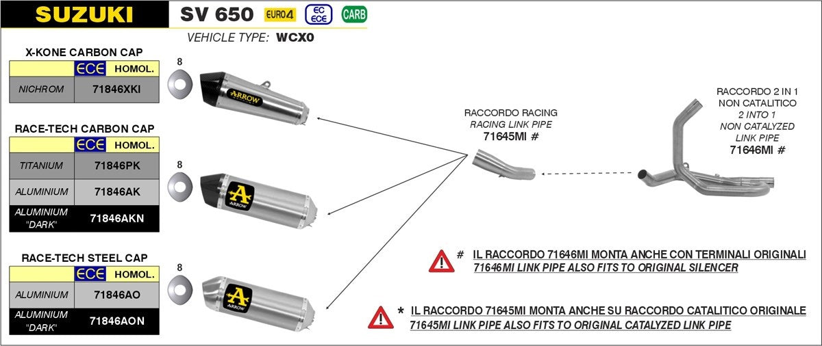 71846AON  Arrow Race-Tech Exhaust, Aluminum Dark for Suzuki SV650 2016-2024