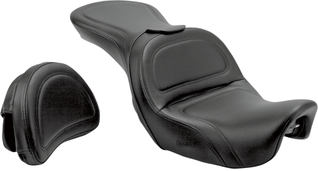 SADDLEMEN Seat - Explorer - With Backrest - Stitched - Black - Dyna 806-04-0301