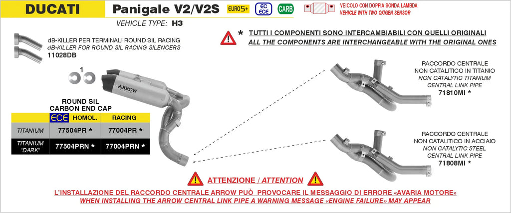 DUCATI PANIGALE V2/V2S E5+ 2025 RH/LH ROUND SIL TITANIUM SILENCERS + STAINLESS STEEL LINK PIPE