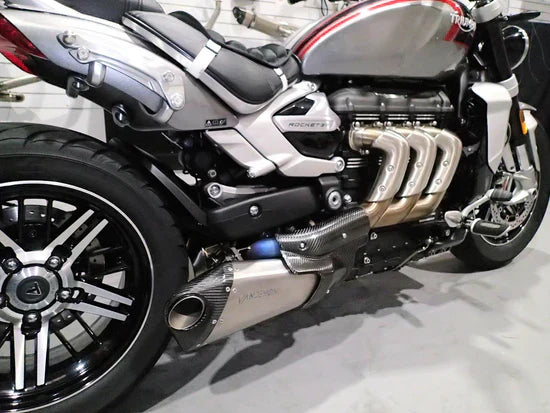 Vandemon Triumph Rocket 3R & GT 2500 2019-25 Titanium Bimodal Stealth Titanium Slip-On Mufflers TRIUMROCKET3O2MUFA VA-152