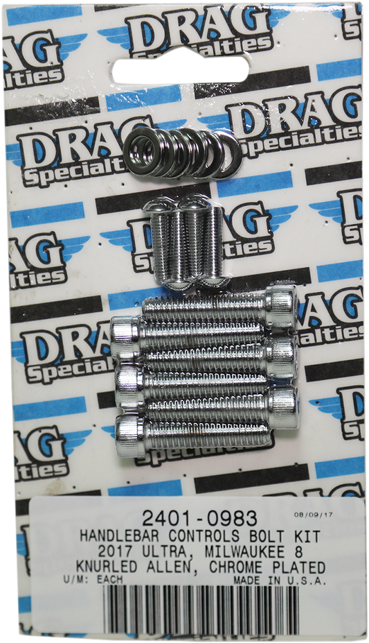 DRAG SPECIALTIES Handlebar Control Knurled Bolt Kit - Chrome - M8 MK784
