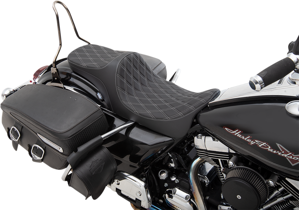 DRAG SPECIALTIES Predator III 2-Up Seat - Double Diamond - Silver Thread 0801-1305