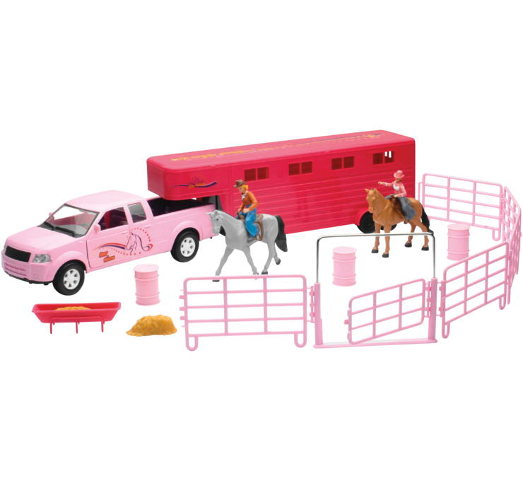 New Ray Toys Pink Pickup Hrs Trlr Rider Set