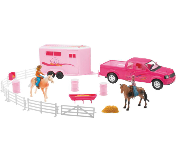 New Ray Toys Pink Pickup Horse Trailer Set