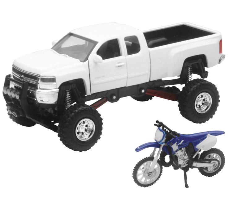 New Ray Toys Chvy 4x4 Wht Yamaha Yz125 1:32