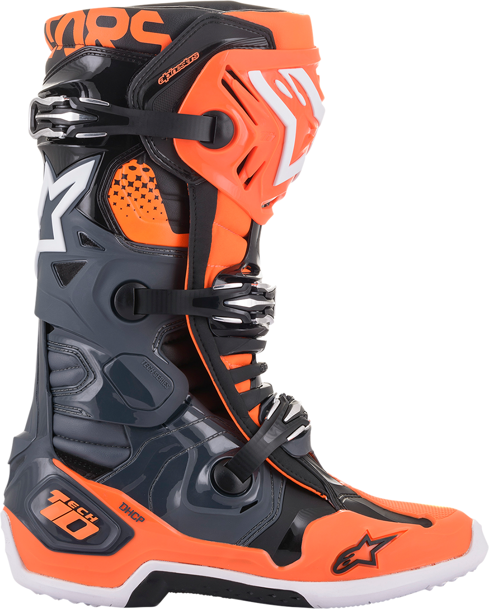 ALPINESTARS Tech 10 Boots Cool Grey/Orange Fluo Sz 11 2010020-9040-11
