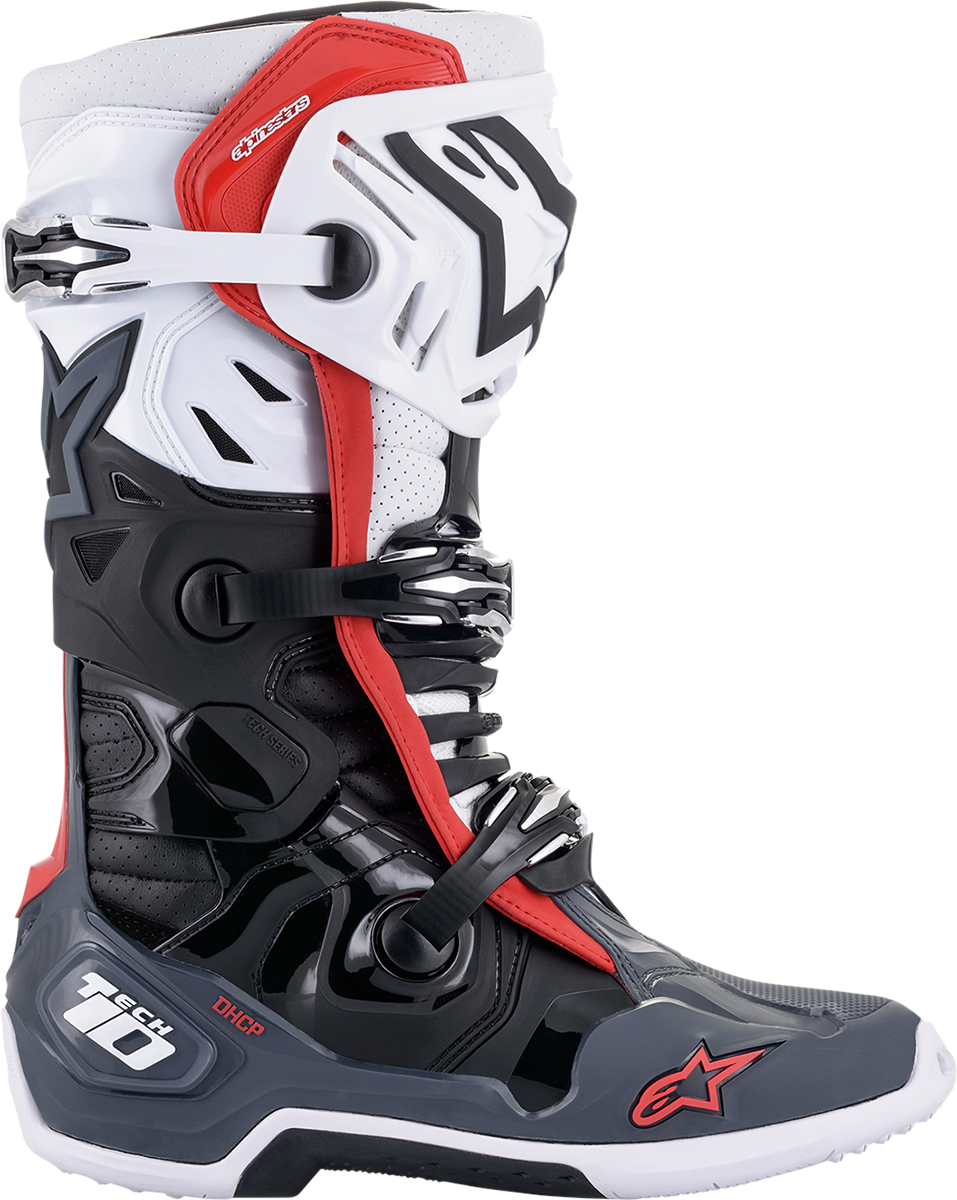 ALPINESTARS Tech 10 Supervented Boots Black/White/Mid Grey/Red Sz 09 2010520-1213-9