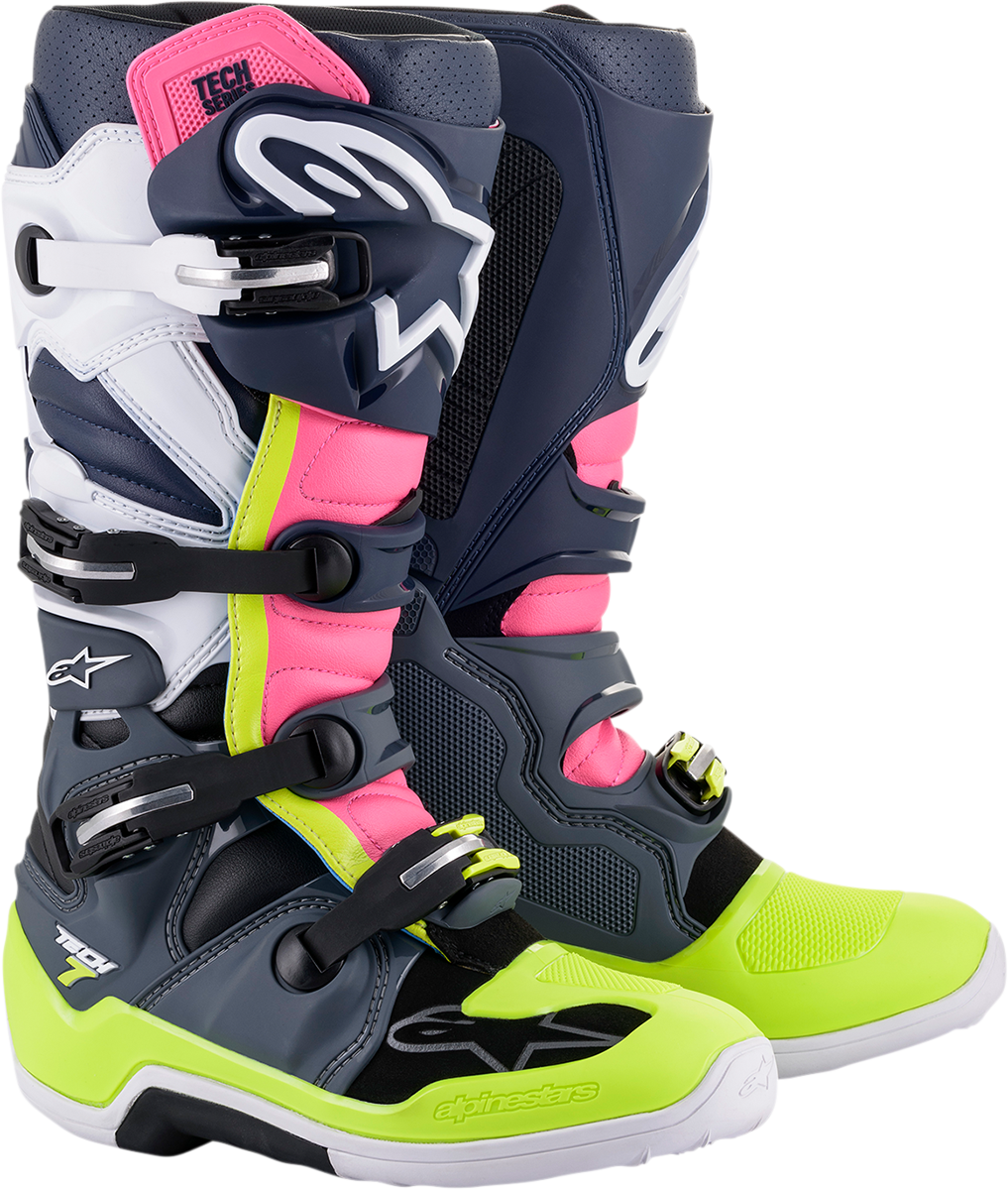 ALPINESTARS Tech 7 Boots Dark Grey/ Dark Blue/Pink Fluo Sz 12 2012014-9076-12