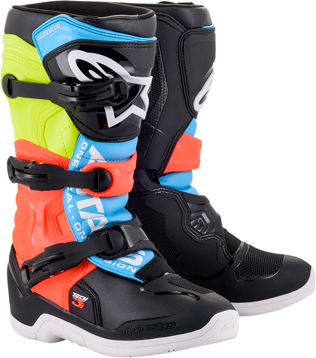 ALPINESTARS Tech 3s Youth Boots Blk/Ylw Fluo/Red Fluo Sz 04 2014018-1538-4