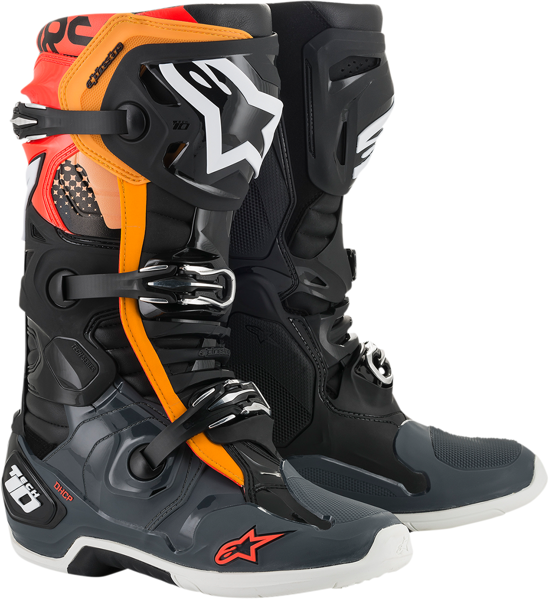 ALPINESTARS Tech 10 Boots Blk/Gry/Org/Fluo Red Sz 08 2010020-1143-8