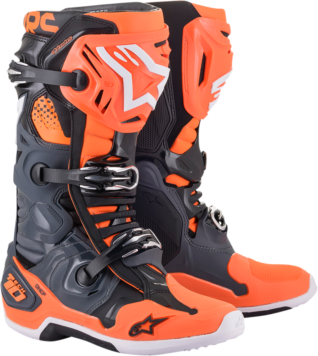 ALPINESTARS Tech 10 Boots Cool Grey/Orange Fluo Sz 08 2010020-9040-8