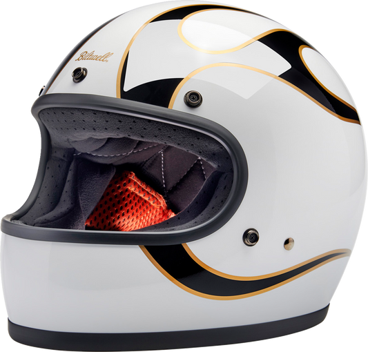 BILTWELL Gringo Helmet - Flames - White/Black - Large 1002-561-504