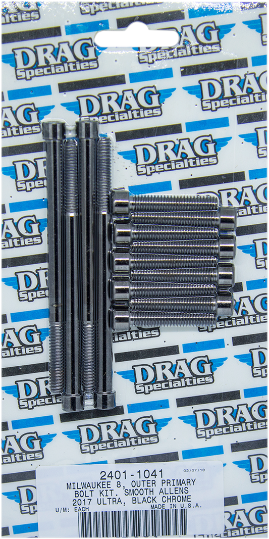 DRAG SPECIALTIES Outer Primary Smooth Bolt Kit - Black/Chrome - M8 MK787SBK
