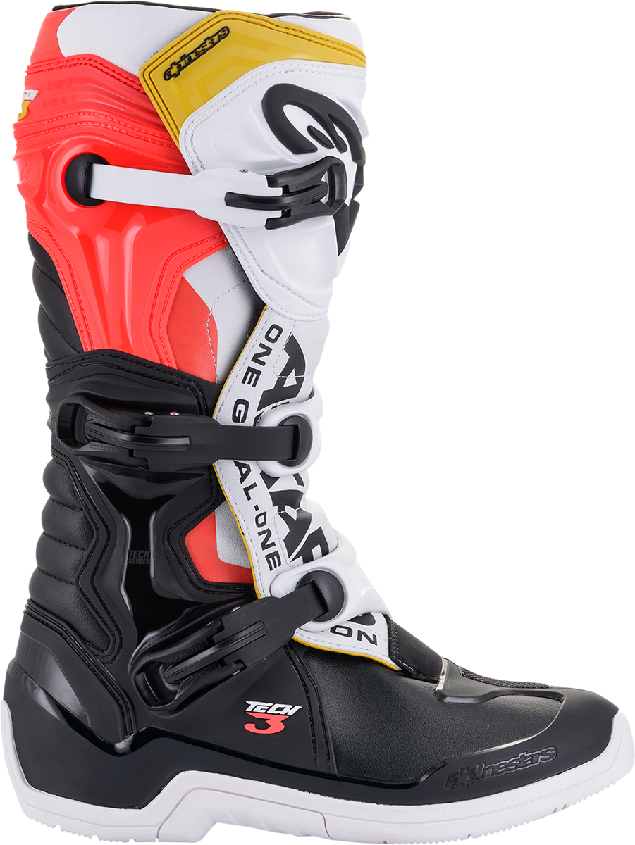 ALPINESTARS Tech 3 Boots Black/White/ Red/Fluo Yellow Sz 10 2013018-1238-10