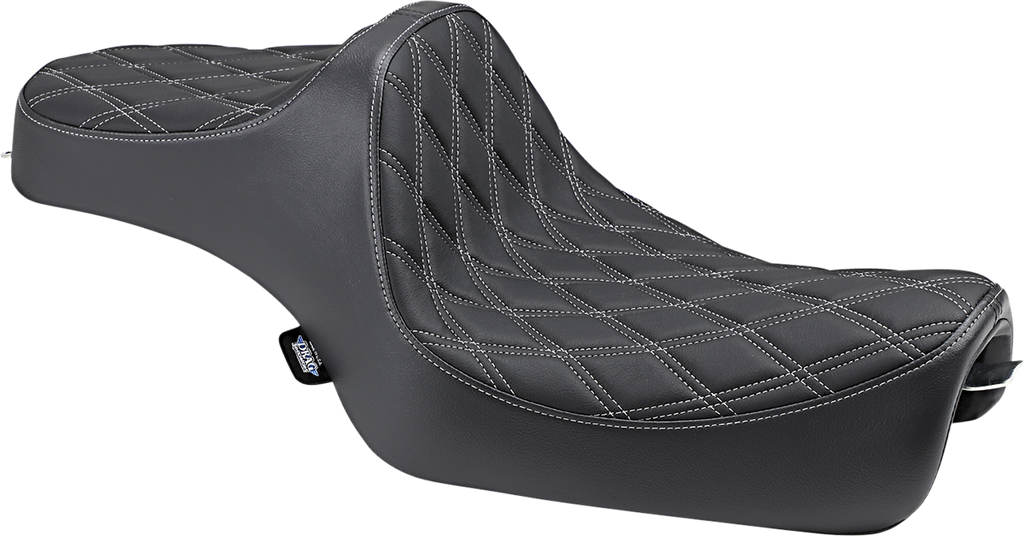 DRAG SPECIALTIES Predator III Seat - Double Diamond - Silver Stitching - '04-'22 XL NO RUBBER BUMPERS 0804-0735