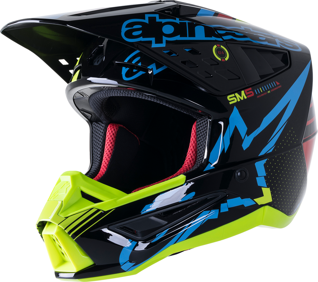 ALPINESTARS SM5 Helmet - Action - Gloss Black/Blue/Fluo Yellow - 2XL 8306122-1757-2X