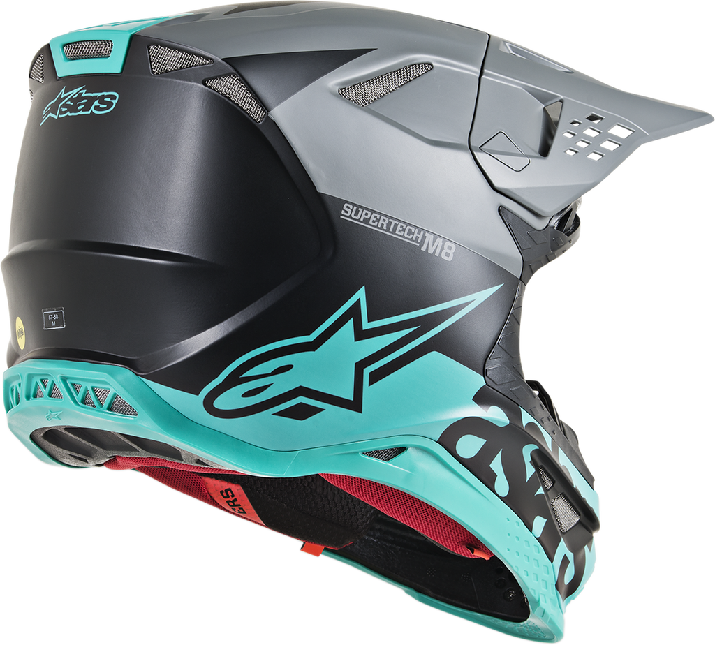 ALPINESTARS Supertech M8 Helmet - Radium - MIPS - Black Matte/Mid Gray/Teal - Small 8301519-1306-SM