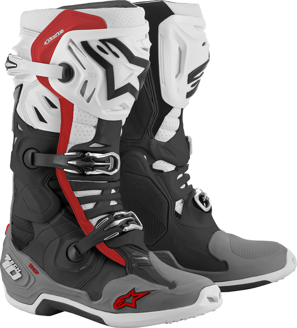 ALPINESTARS Tech 10 Supervented Boots Black/White/Mid Grey/Red Sz 09 2010520-1213-9