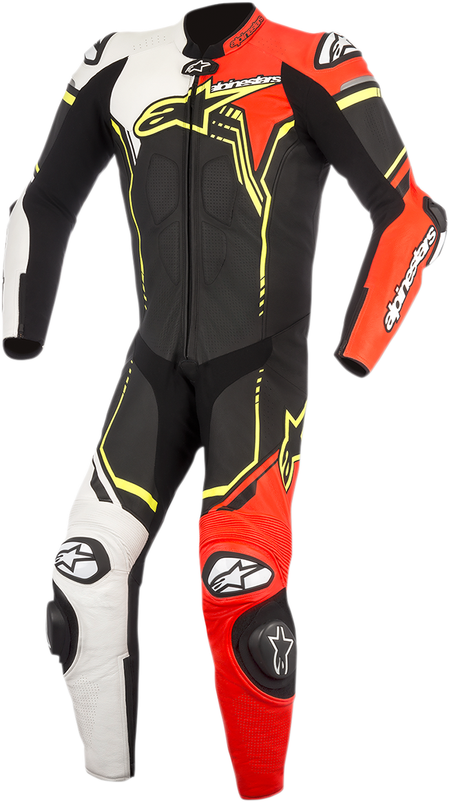 ALPINESTARS GP Plus v2 1-Piece Leather Suit - Black/White/Red Fluorescent/Yellow Fluorescent - US 48 / EU 58 3150518-1236-58
