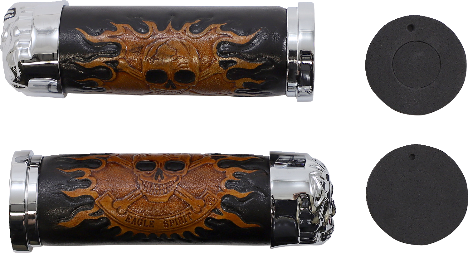 DRAG SPECIALTIES Grips - Skull Grips - Red Eyes - Chrome 17-0505CDTS