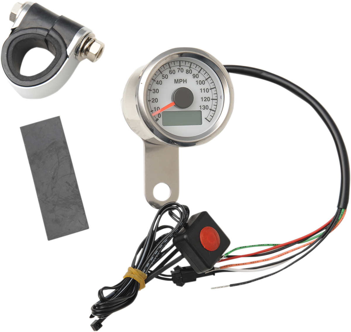 DRAG SPECIALTIES 1.87" MPH Programmable Mini Electronic Speedometer with Odometer/Tripmeter - Polished - White Face 21-6899WNU