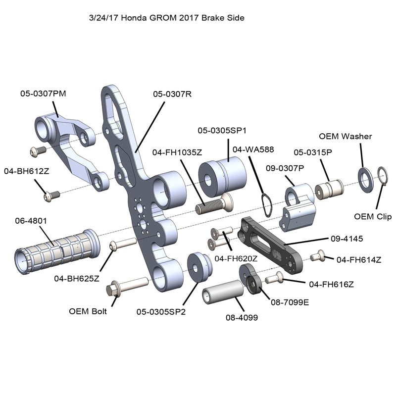 Woodcraft 05-0307b 14-19 grom 125 complete rearset