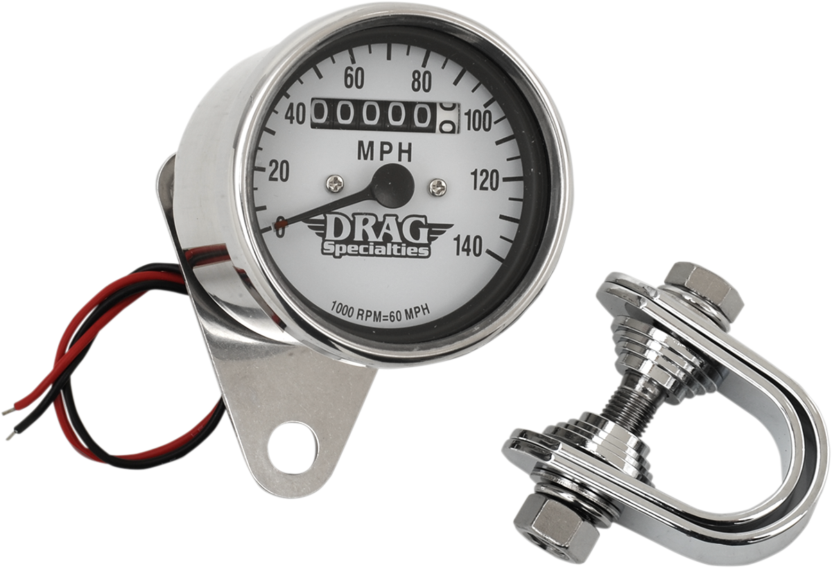 DRAG SPECIALTIES 2.4" MPH Mini LED Mechanical Speedometer/Indicators - Chrome Housing - White Face - 1:1 21-6824DS1-BX15