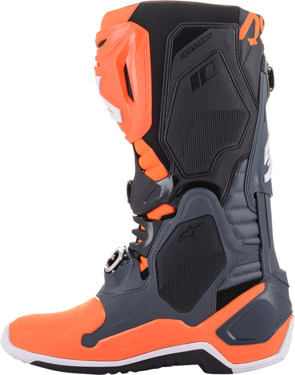 ALPINESTARS Tech 10 Boots Cool Grey/Orange Fluo Sz 11 2010020-9040-11