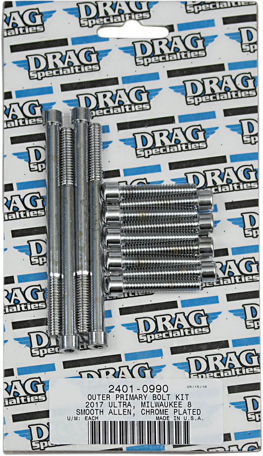DRAG SPECIALTIES Outer Primary Smooth Bolt Kit - Chrome - M8 MK787S