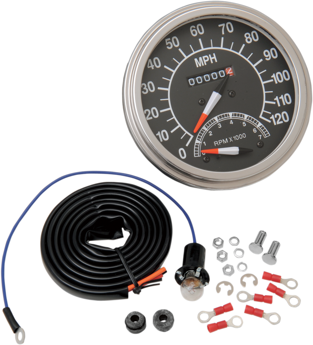 DRAG SPECIALTIES 5" MPH FL-Style 2:1 Speedometer with Tach - '68-'84 Black Face NO RESET KNOB 72418M