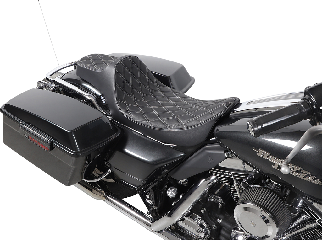 DRAG SPECIALTIES Extended Reach Predator III Seat - Double Diamond - Black w/ Silver Thread NOT A 2-UP SEAT 8011370
