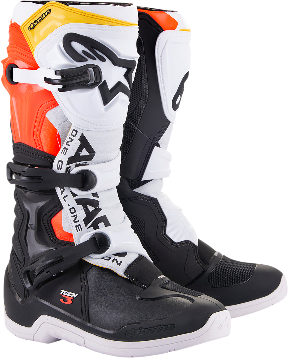 ALPINESTARS Tech 3 Boots Black/White/ Red/Fluo Yellow Sz 10 2013018-1238-10