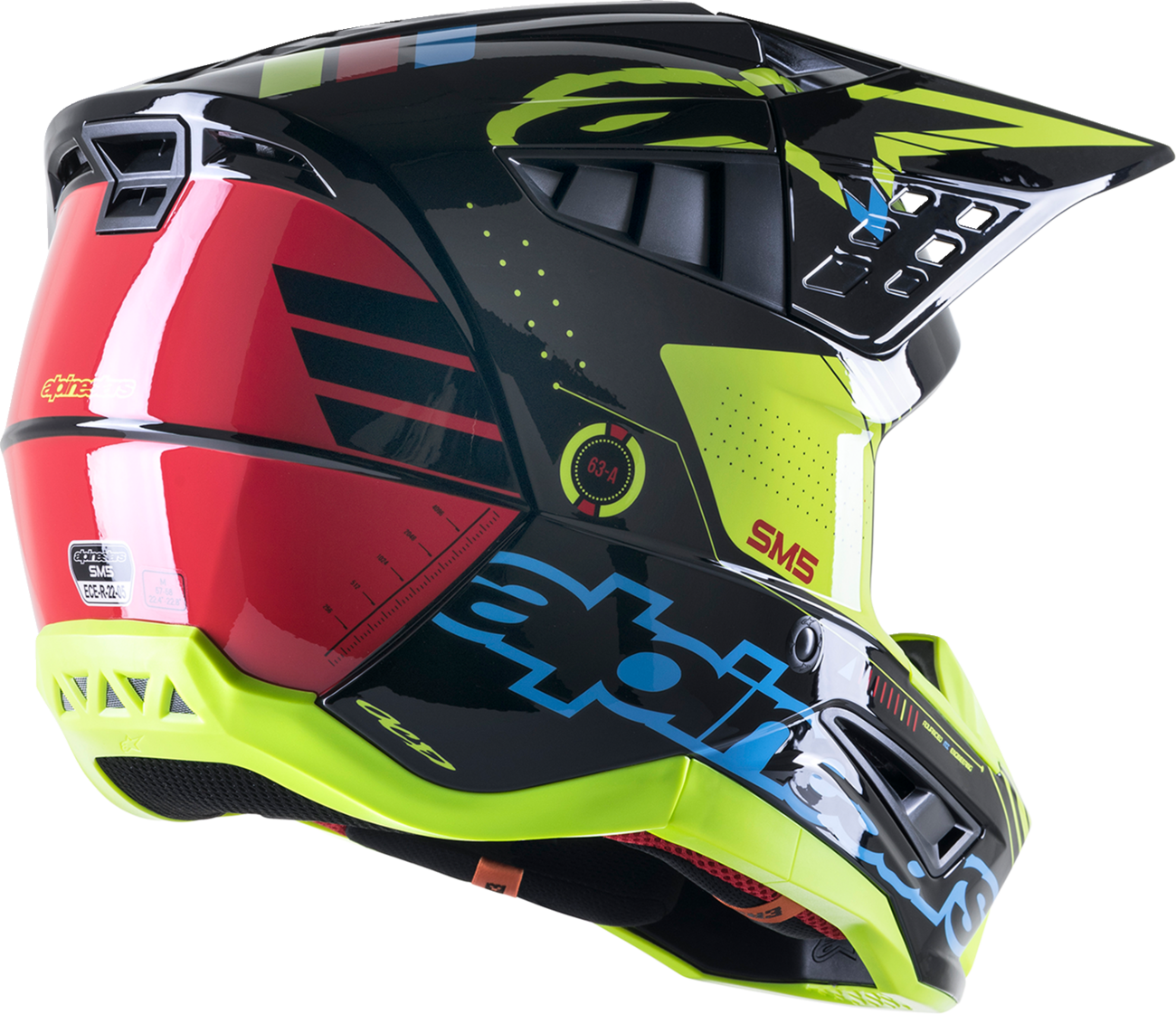 ALPINESTARS SM5 Helmet - Action - Gloss Black/Blue/Fluo Yellow - Small 8306122-1757-SM