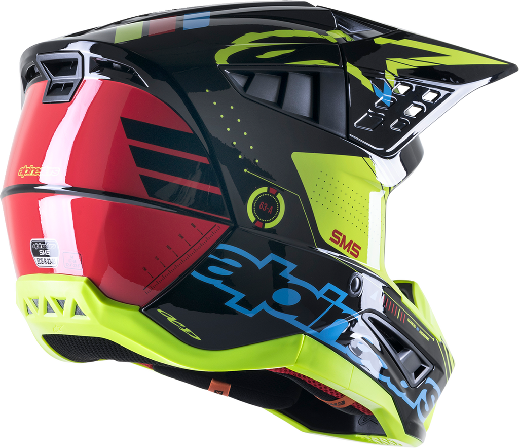 ALPINESTARS SM5 Helmet - Action - Gloss Black/Blue/Fluo Yellow - 2XL 8306122-1757-2X