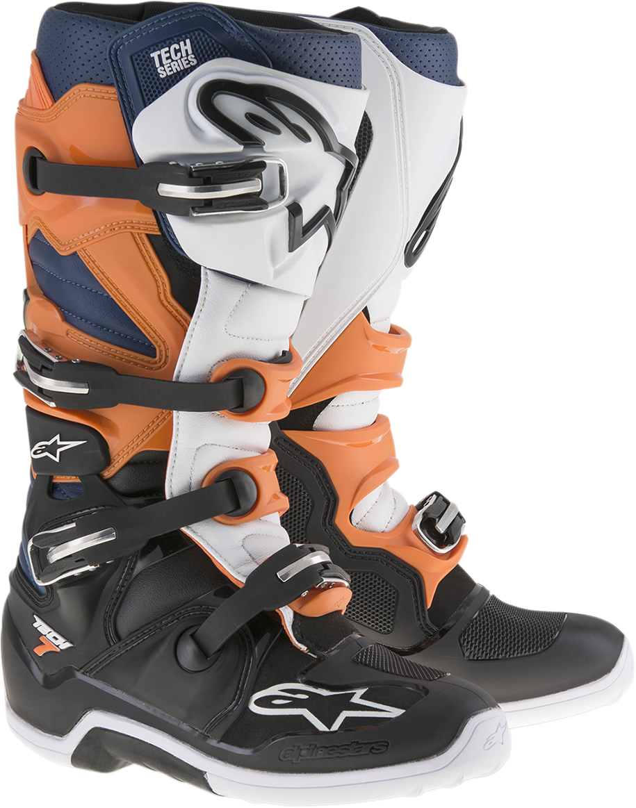 ALPINESTARS Tech 7 Enduro Boots Black/Orange/White/Blue Sz 13 2012114-1427-13