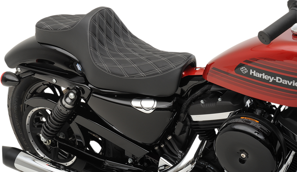DRAG SPECIALTIES Predator III Seat - Double Diamond - Silver Stitching - '04-'22 XL NO RUBBER BUMPERS 0804-0735