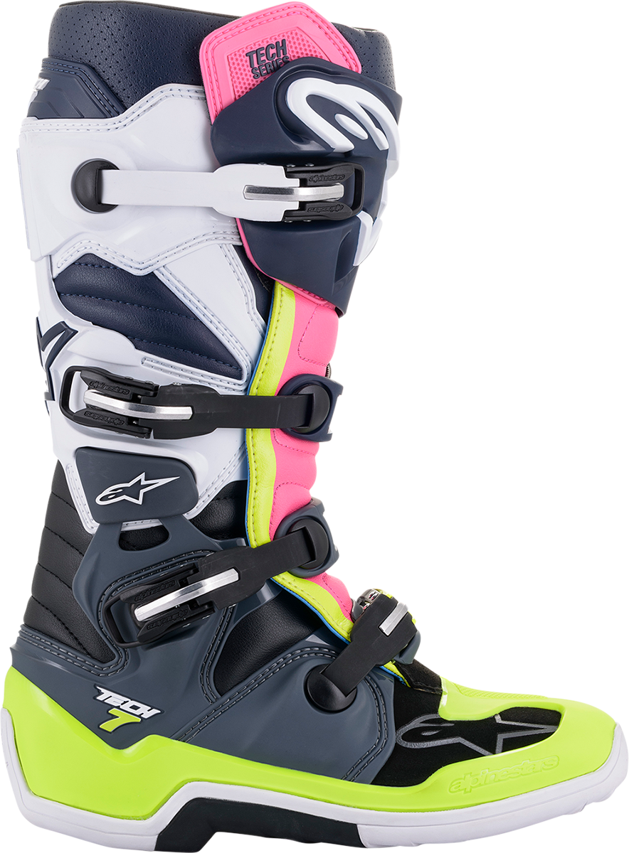 ALPINESTARS Tech 7 Boots Dark Grey/ Dark Blue/Pink Fluo Sz 12 2012014-9076-12
