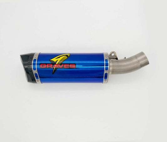 Graves Exhaust  Cat-Back Slip-On Electrick Blue Exhaust  Zx6-R 2019-2024 NEW UPDATED Carbon End CAP Exk-19zx6-Cbtb