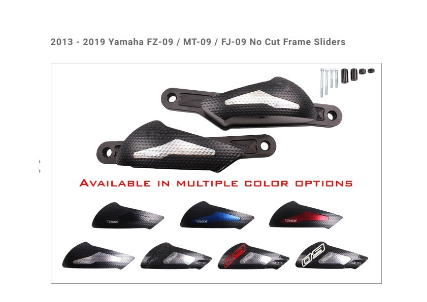 T-rex racing 2013 - 2019 yamaha fz-09 / mt-09 / fj-09 no cut frame sliders